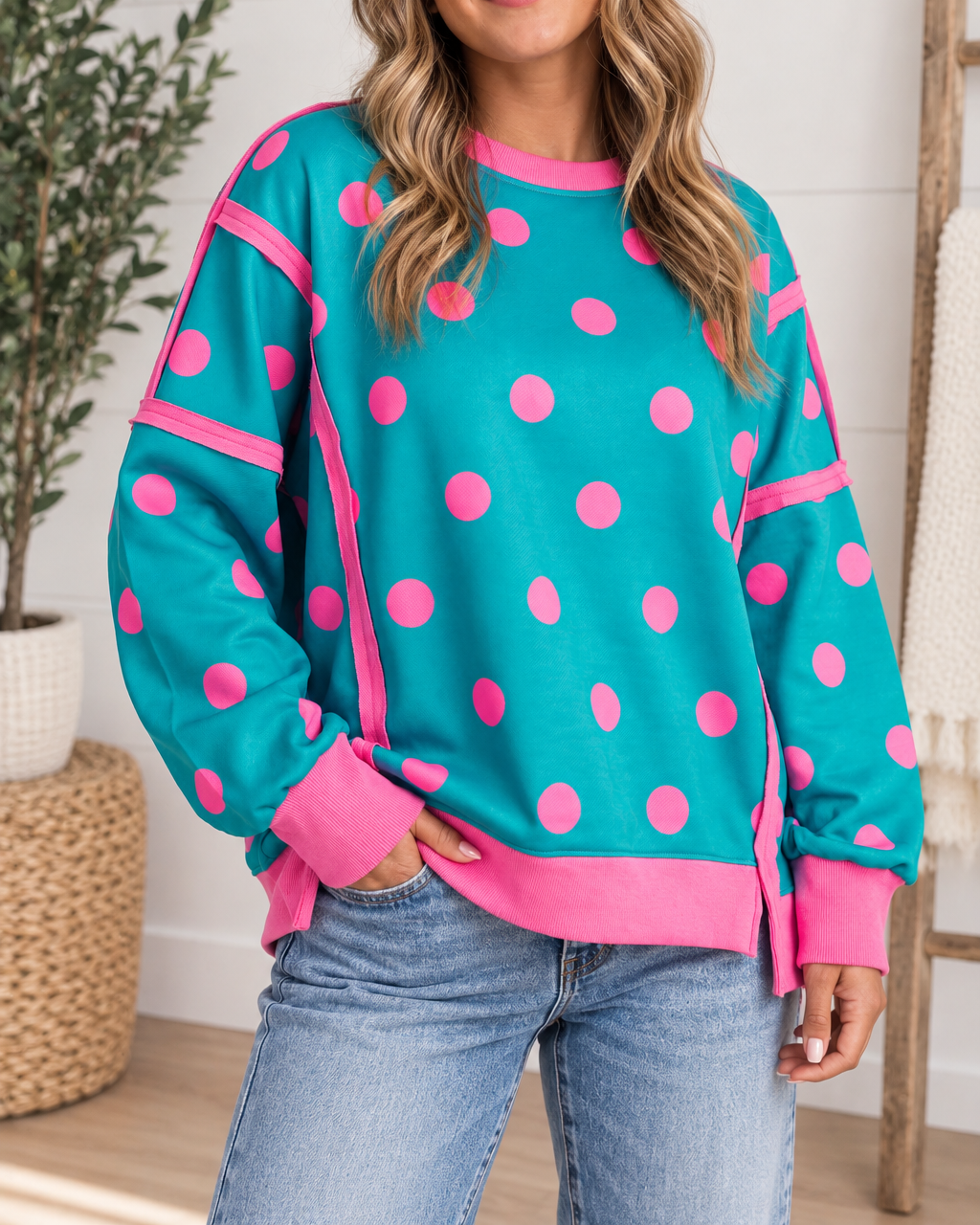 Blue Polka Dot Baggy Sweatshirt