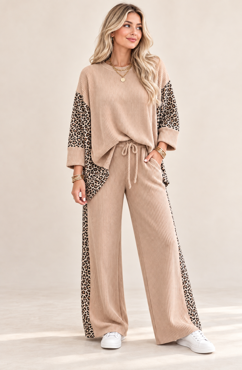 Leopard Patch Ribbed Long Pant Set RTS