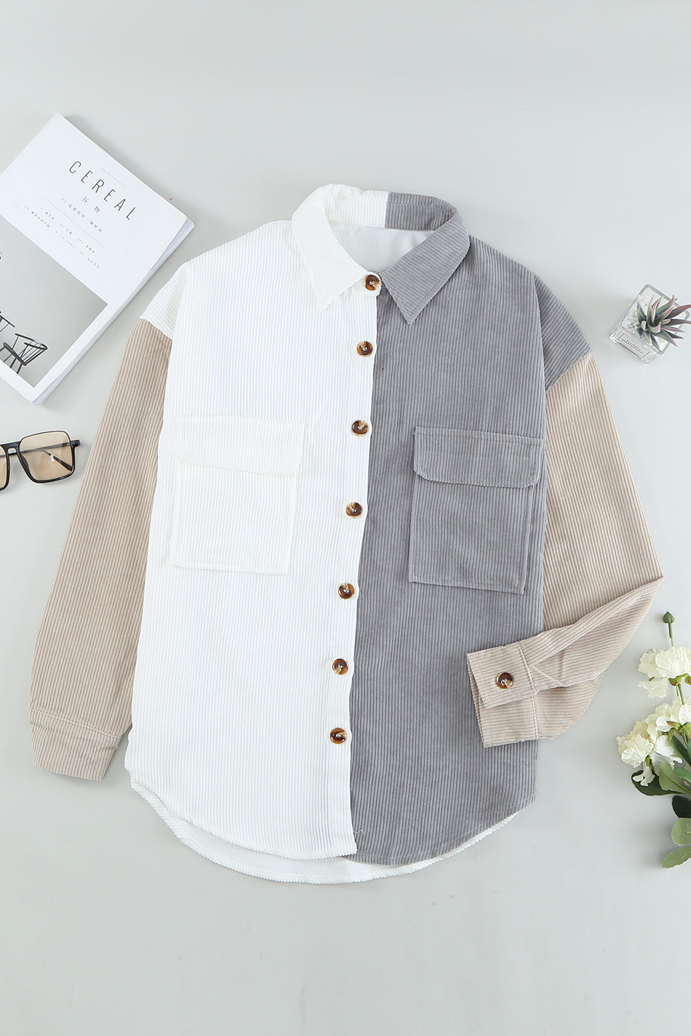 Color Block Corduroy Shacket LT