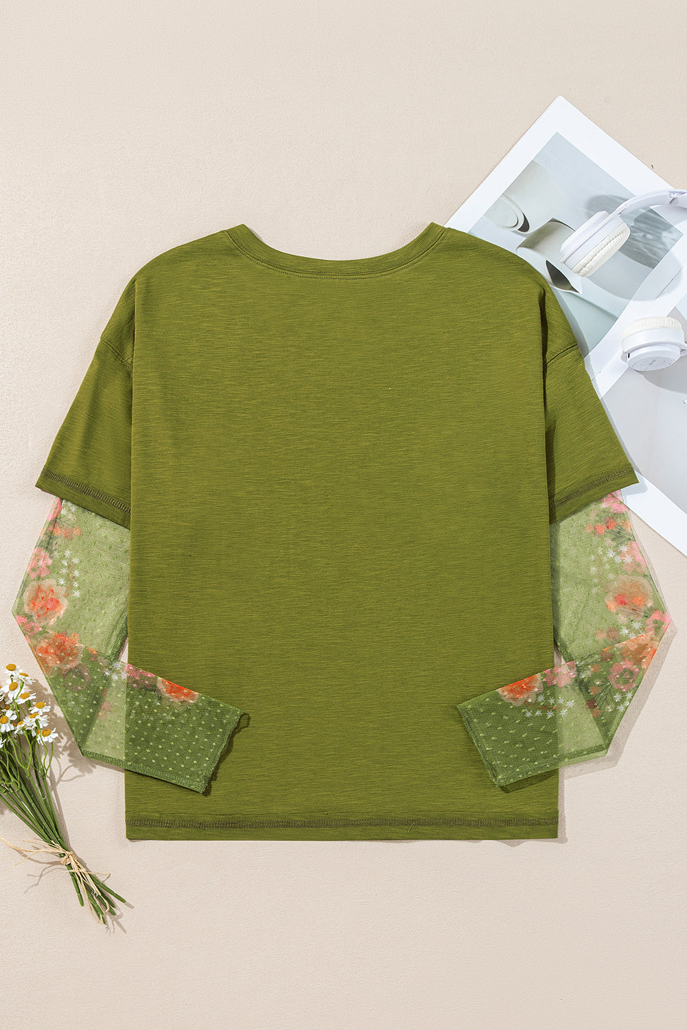 Green Floral Mesh Top LT