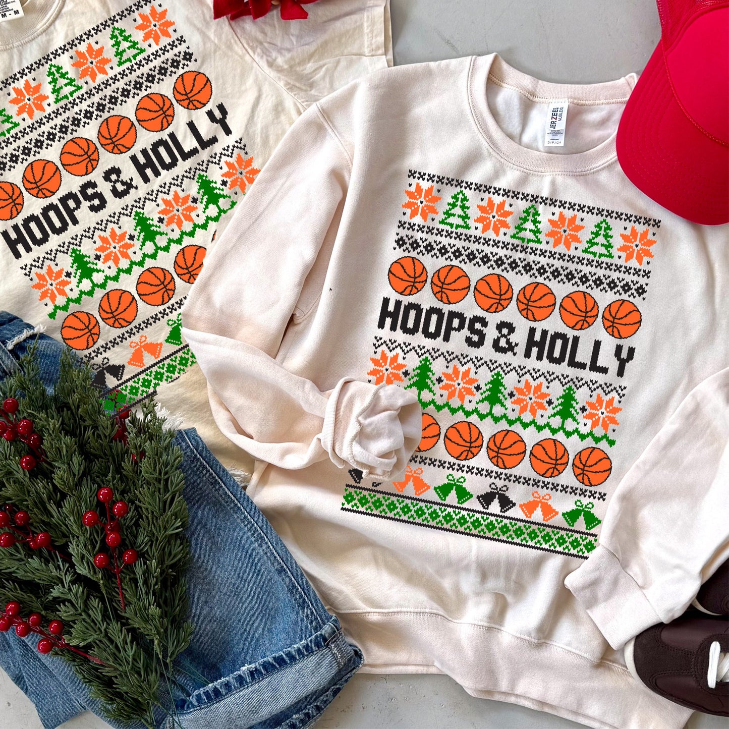 Hoops & Holly Christmas Tee or Sweatshirt