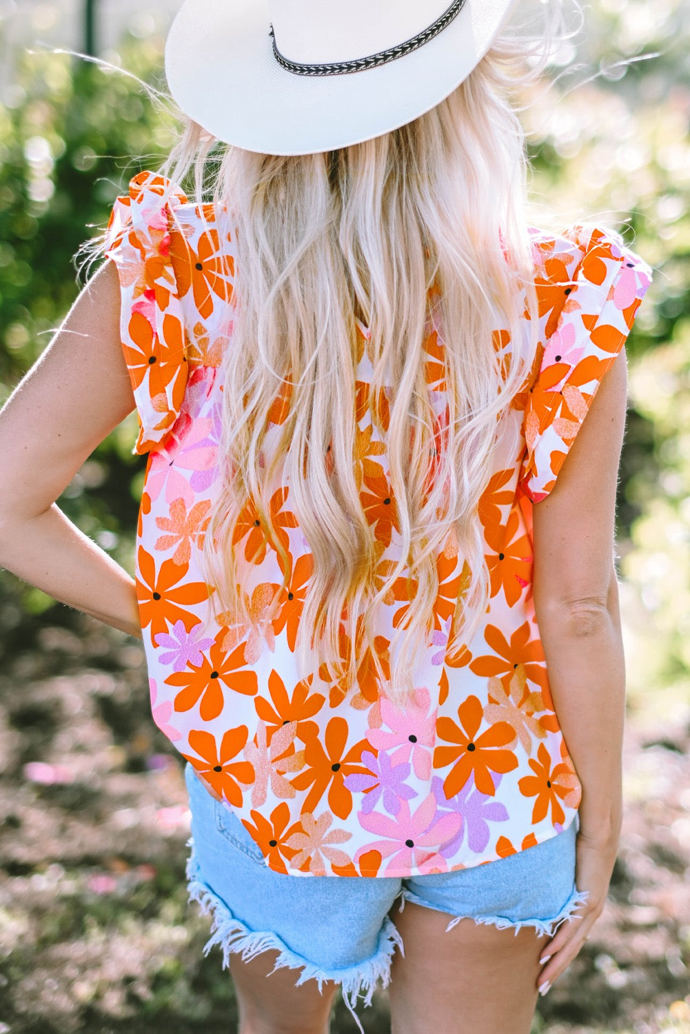 Orange Floral Smocked Blouse LT
