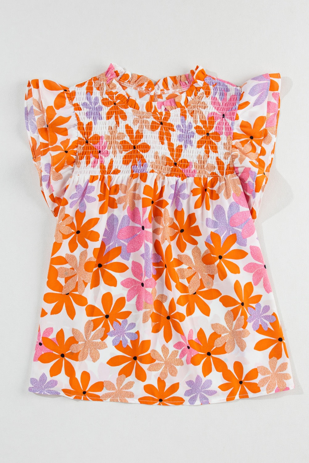 Orange Floral Smocked Blouse LT