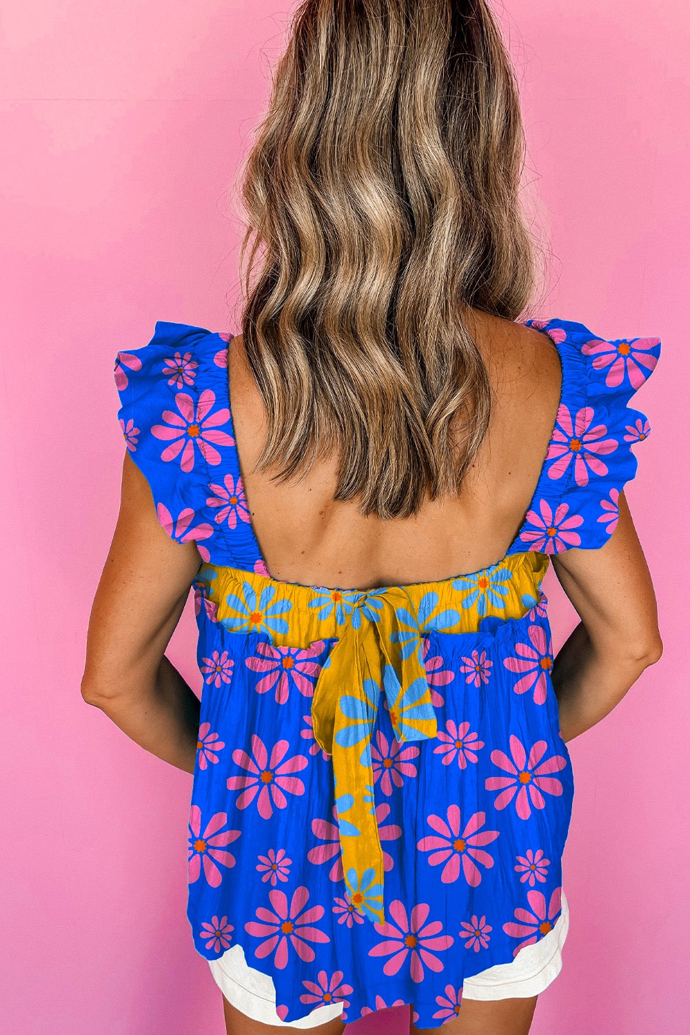 Blue Floral Flutter Tank Top May.