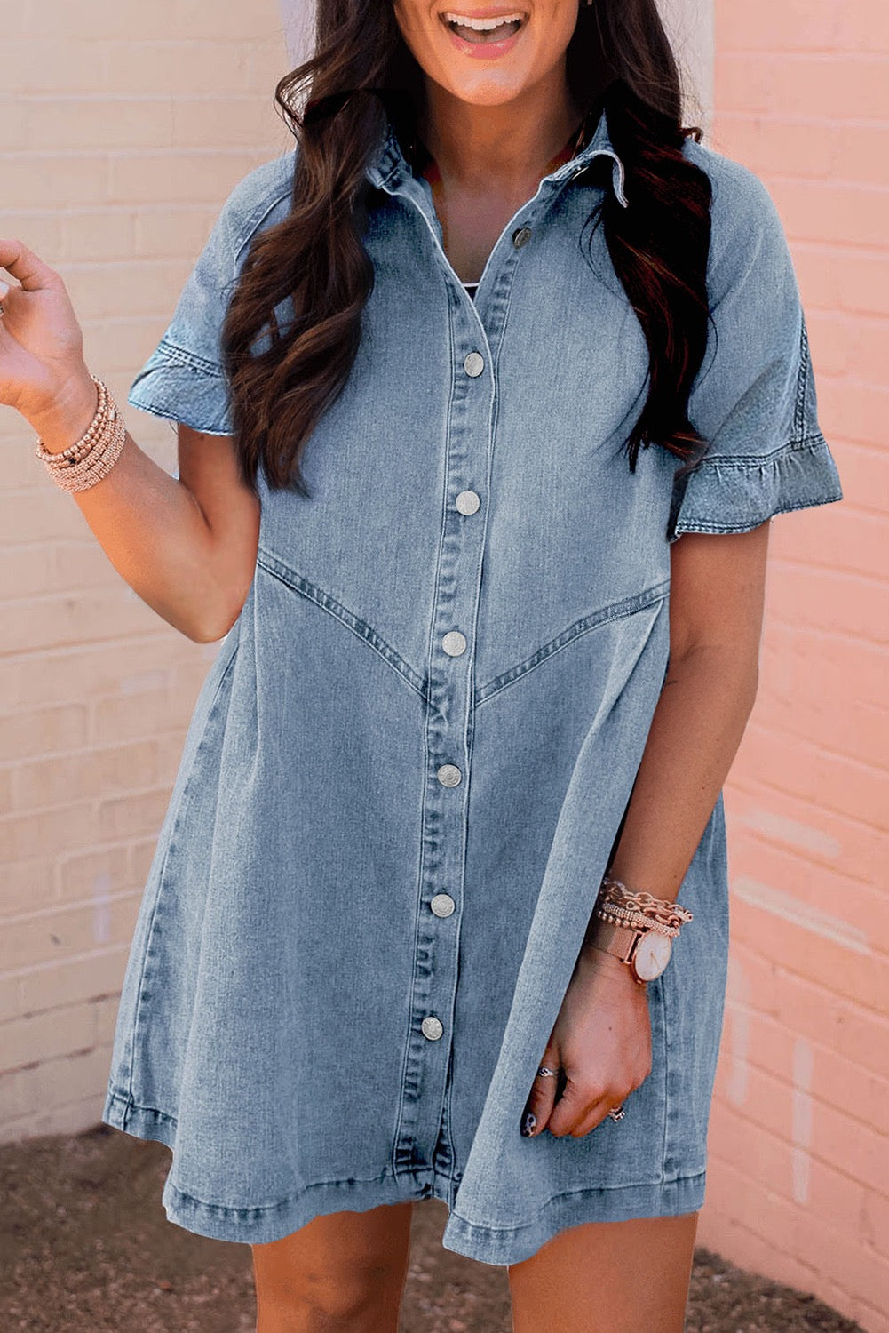 Button Up Denim Shirt Dress May.