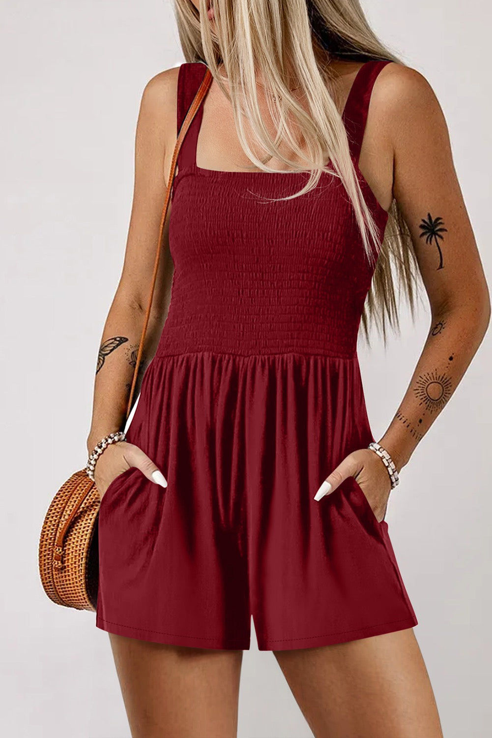 Burgundy Smocked Romper May.