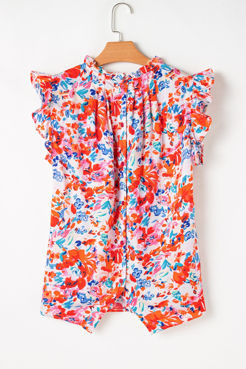 Red Frilled Floral Tank Top May.