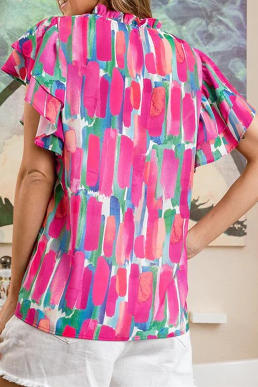 Abstract Brush Print Blouse LT