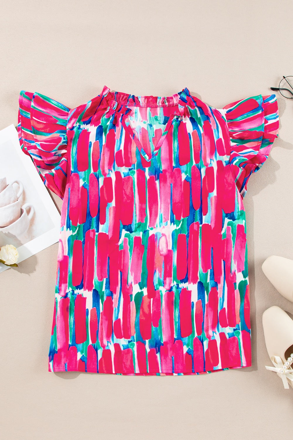 Abstract Brush Print Blouse LT