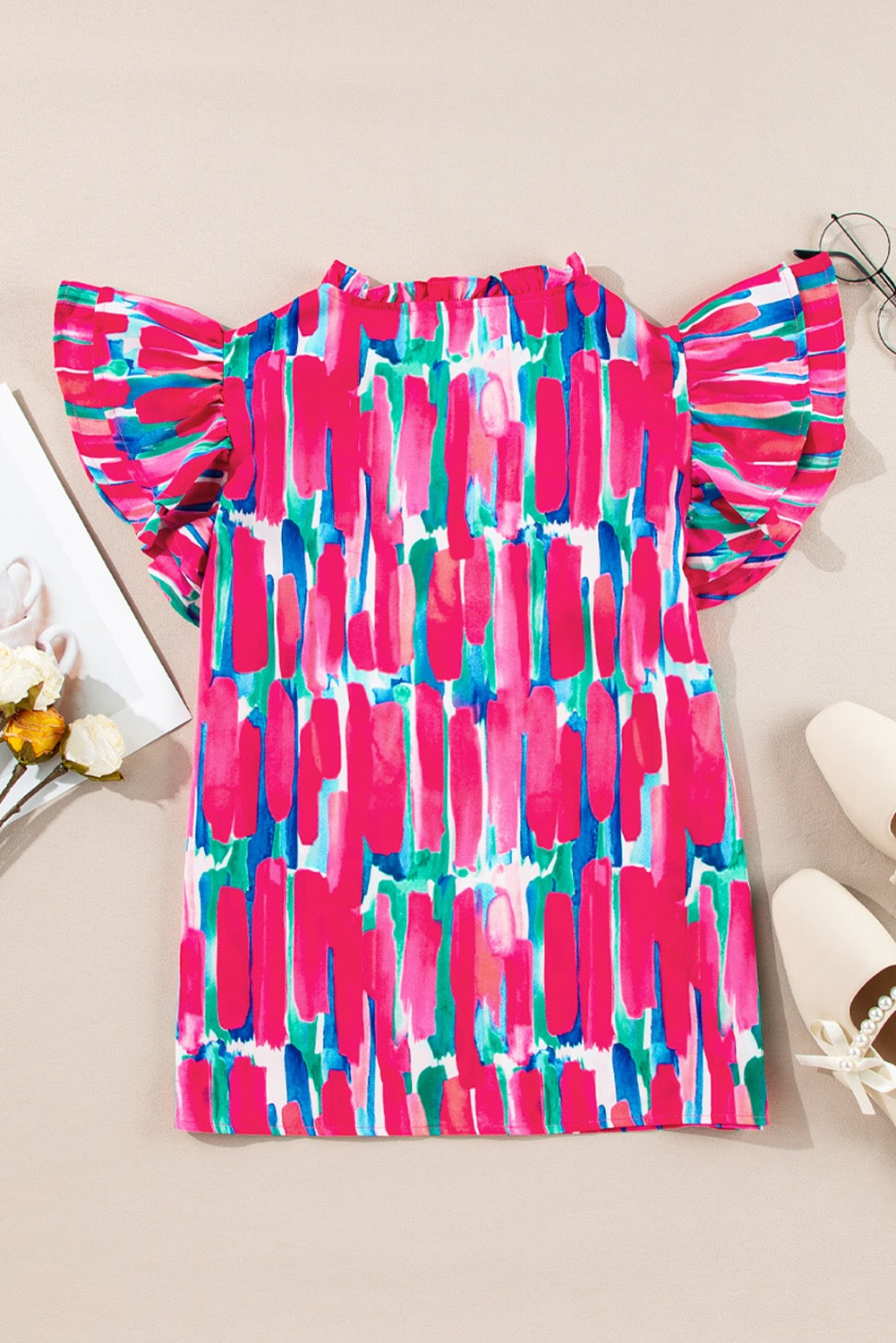 Abstract Brush Print Blouse LT