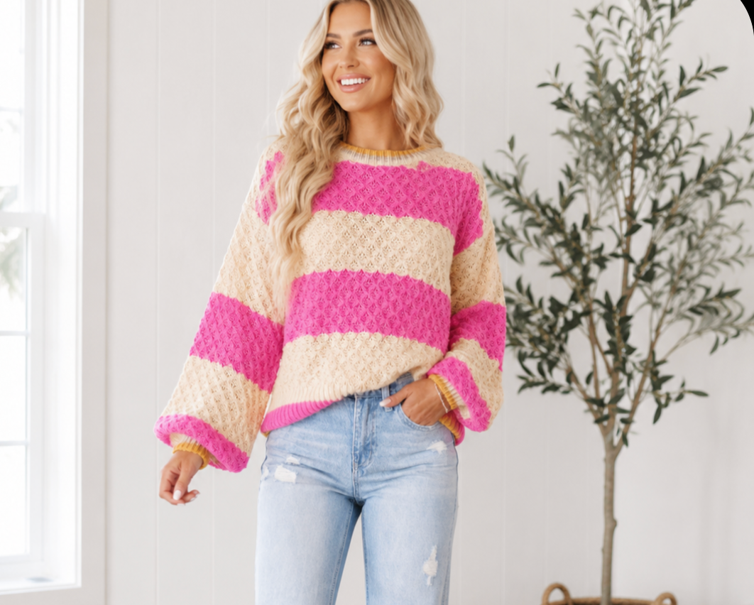 Striped Colorblock Texture Sweater RTS