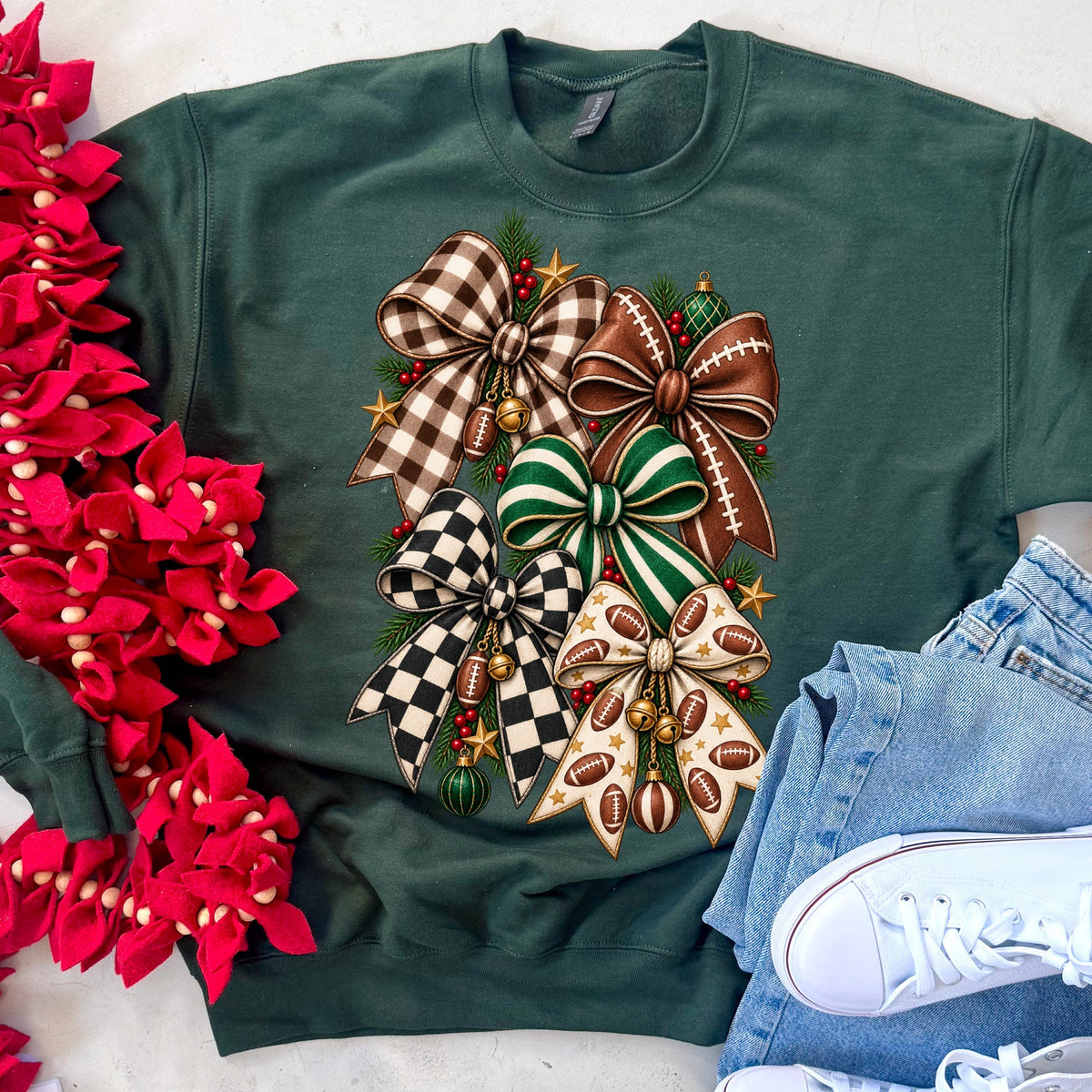 Christmas Football Bows Tee or Sweatshirt