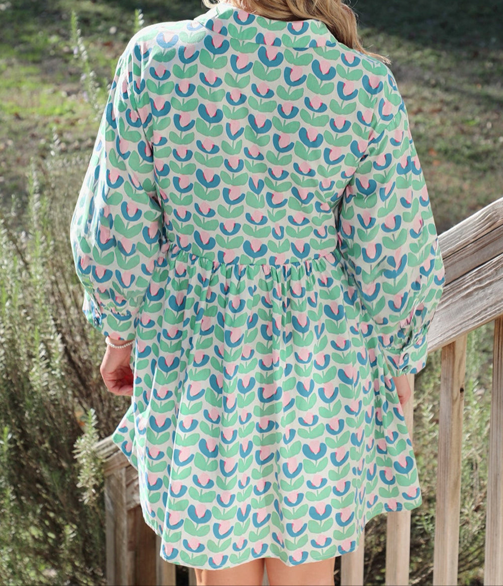 Green Floral Scalloped Mini Dress LT