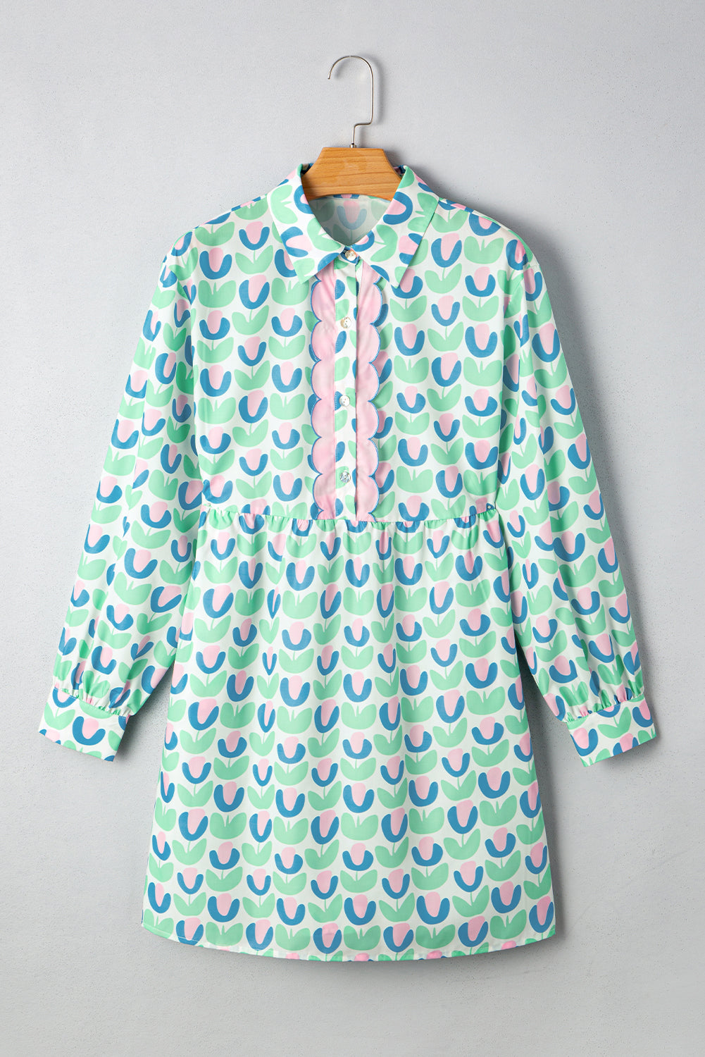 Green Floral Scalloped Mini Dress LT
