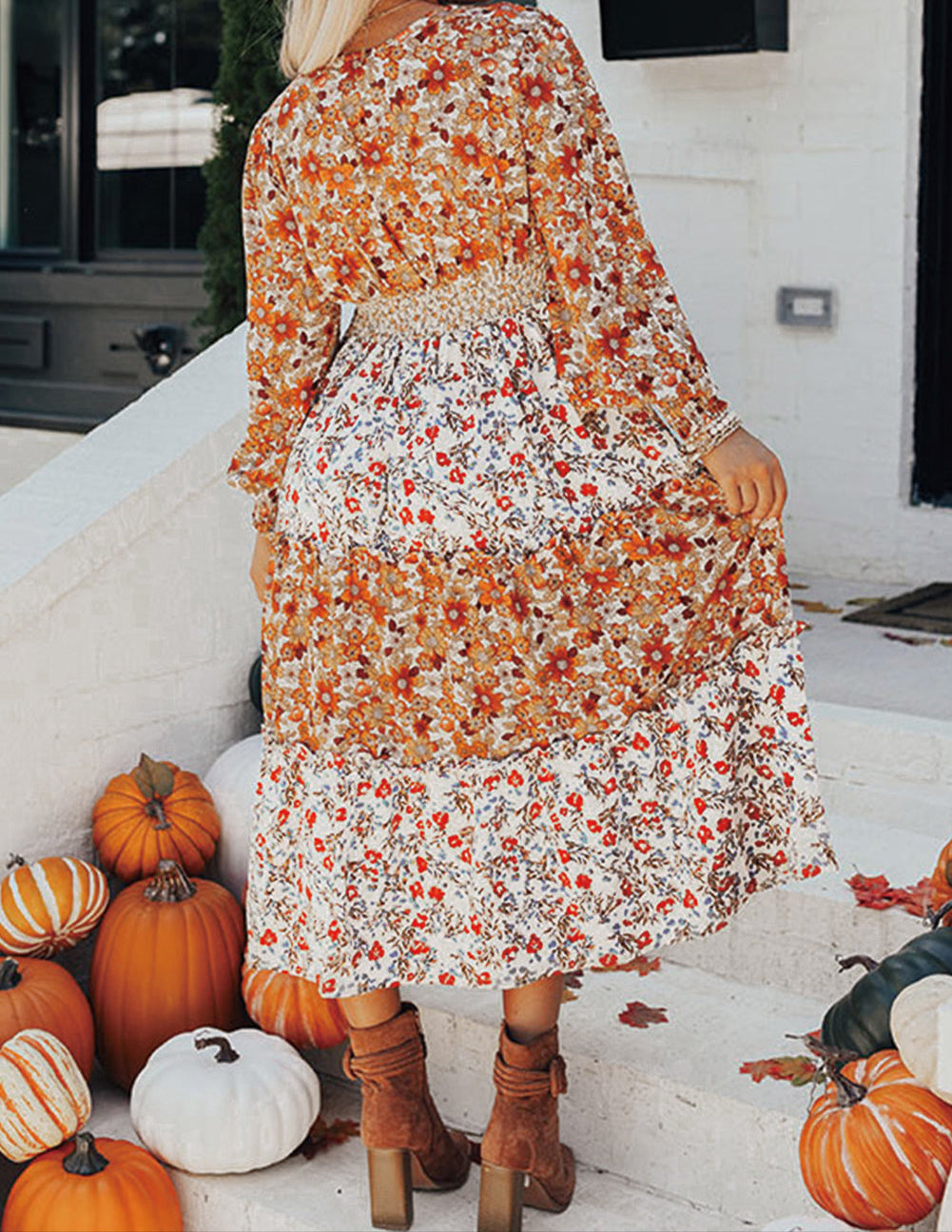 Khaki Floral Ruffled Midi LT
