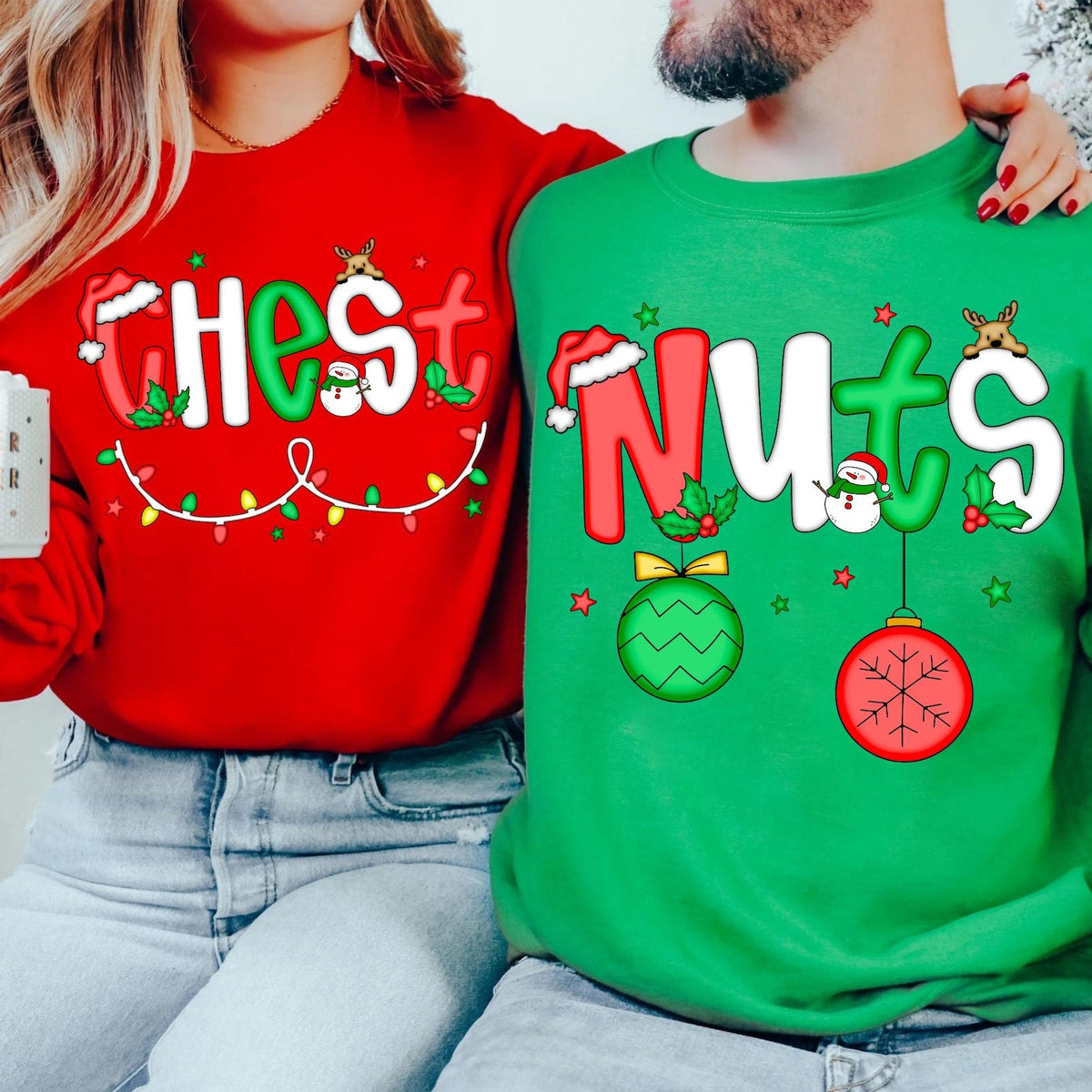 Chest / Nuts Couples Christmas Tees or Sweatshirts