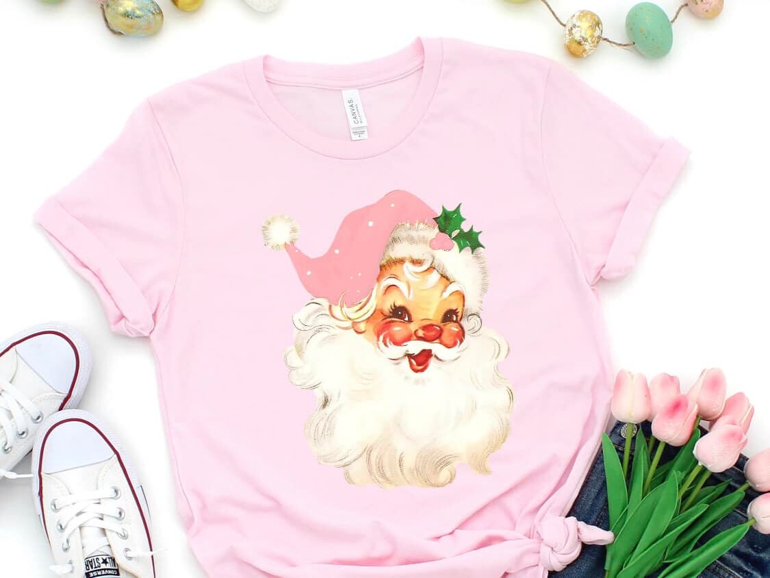 Christmas Santa Pink Bella Canvas Short Sleeve Shirt
