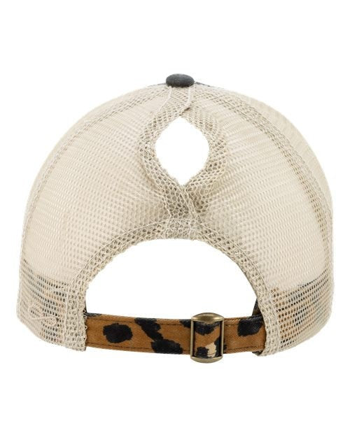 Women's Animal Print Mesh Back Cap - Ponytail