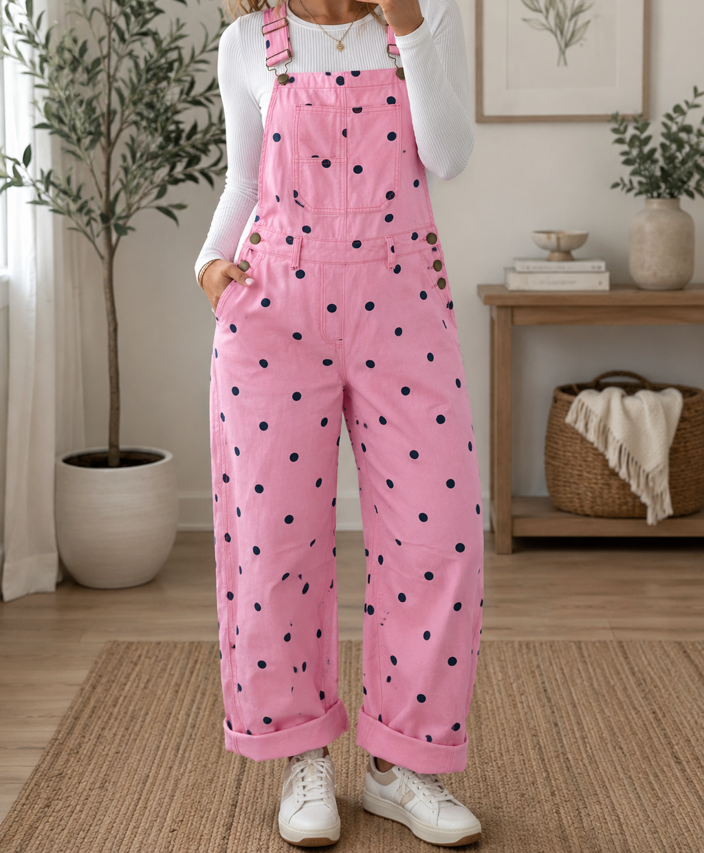 Polka Dot Denim Overalls