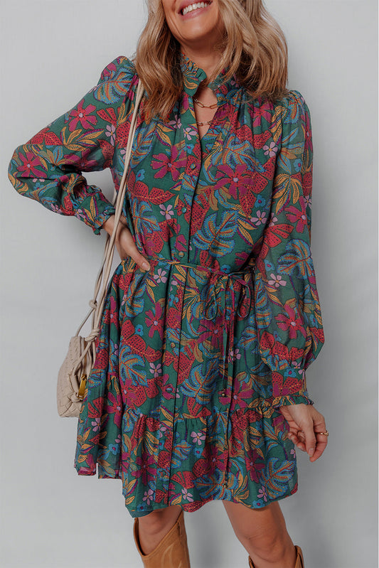 Green Floral Frilled Dress LT