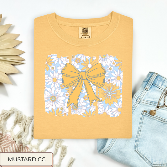 Blue Floral Panel With Bow Tee.