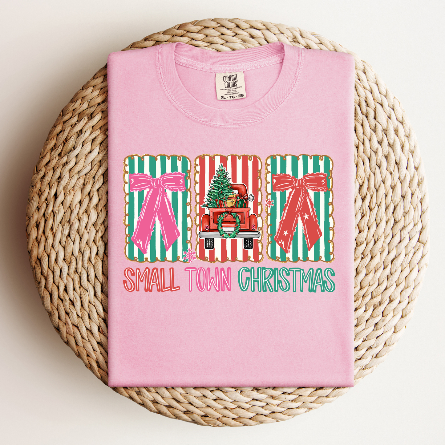 Small Town--Christmas Truck Bow Tee.