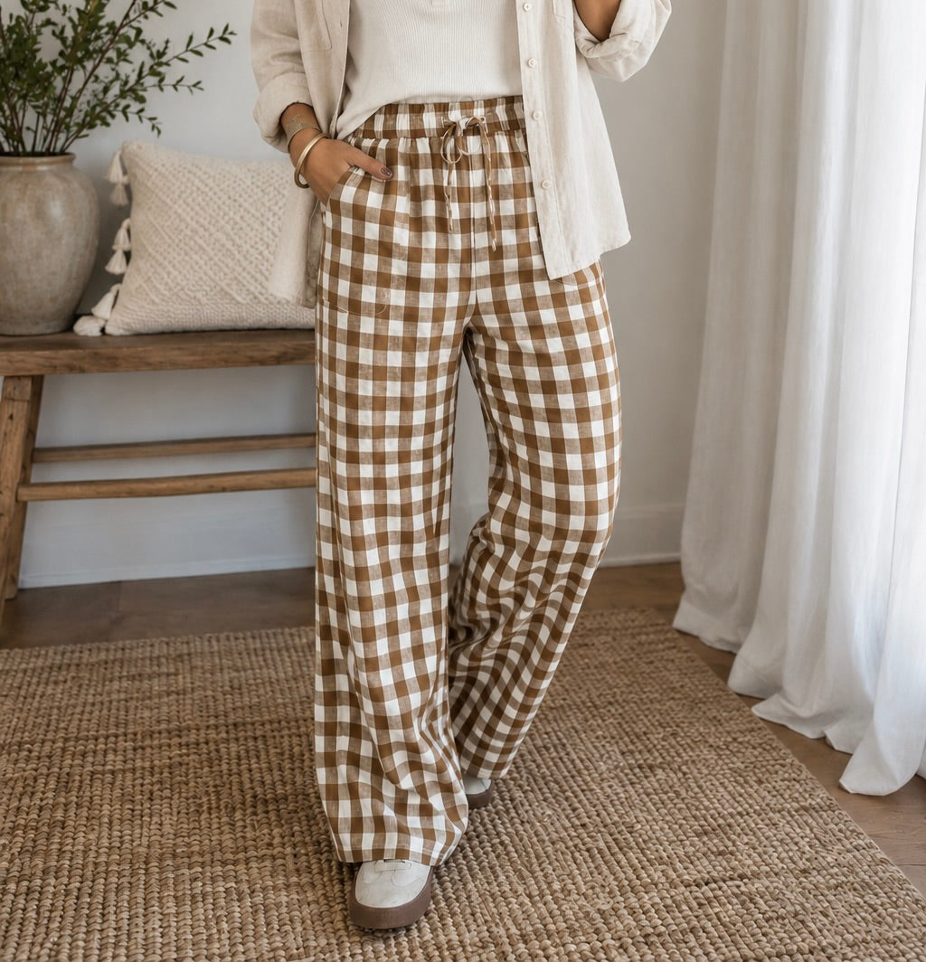 Brown Plaid Elastic Pants RTS