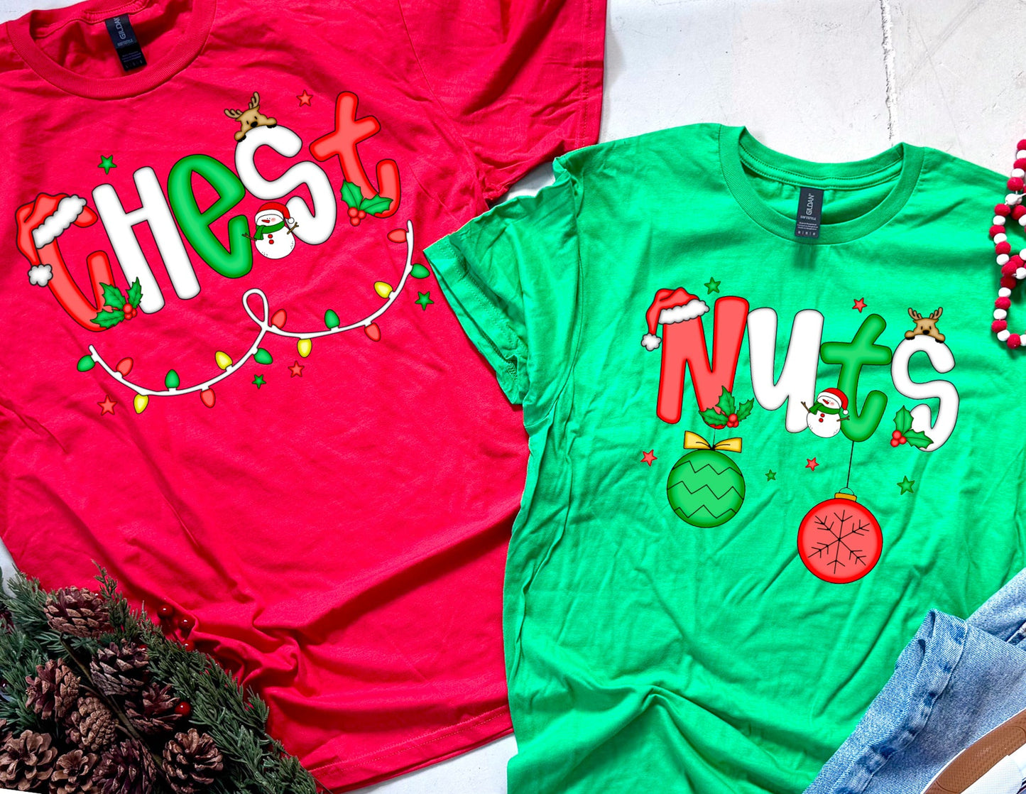 Chest / Nuts Couples Christmas Tees or Sweatshirts