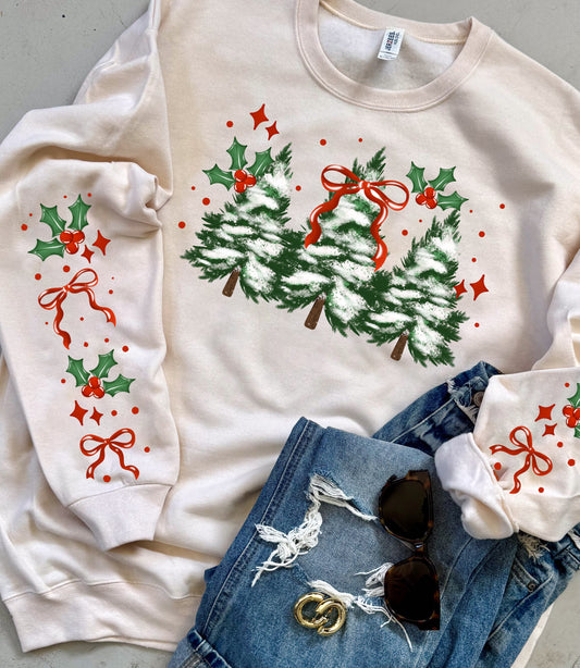 Christmas Trees + Sleeve Detail Sweatshirt or Long Sleeve
