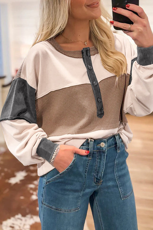 Colorblock Waffle Henley Top LT