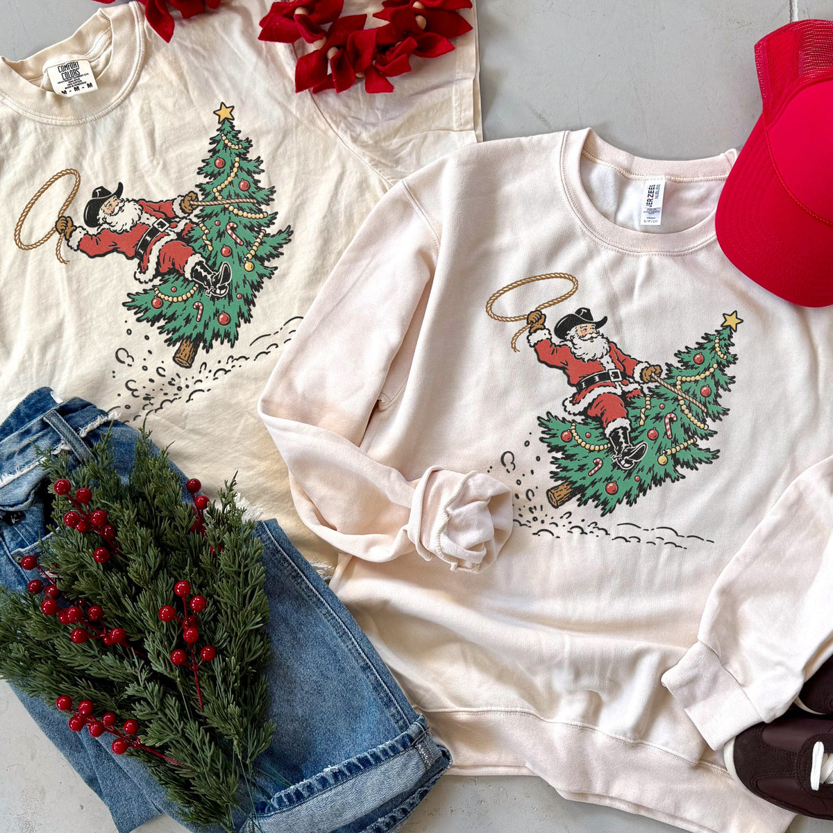 Cowboy Santa Tee and Crewneck