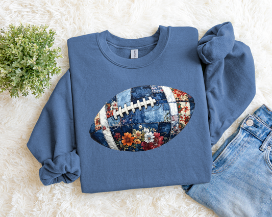 Denim Patchwork Football Sweatshirt.