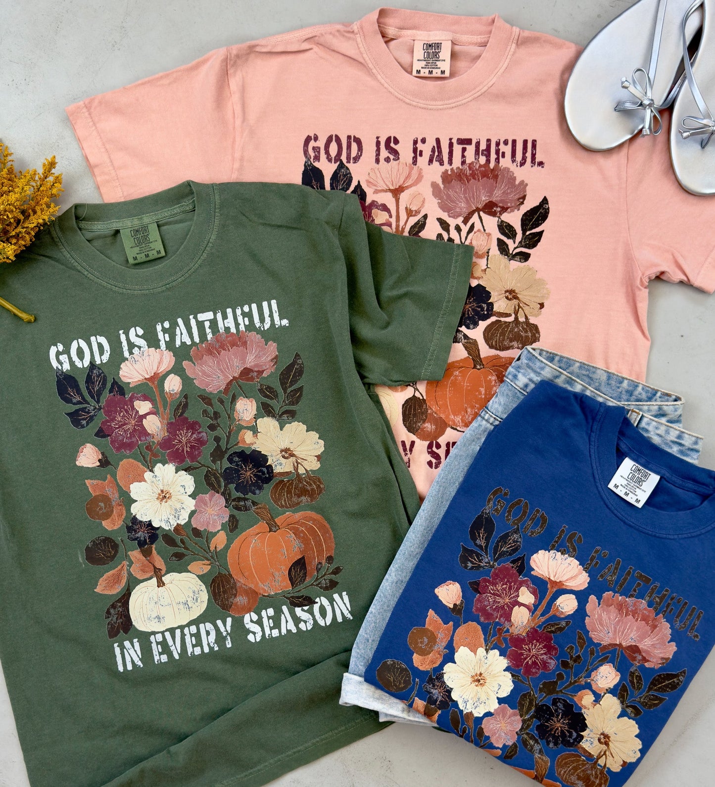 God Is Faithful In Every Season Flowers Graphic Tee