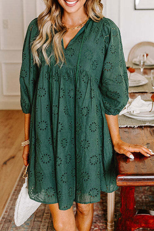 Green Eyelet Puff Sleeve Dress August.