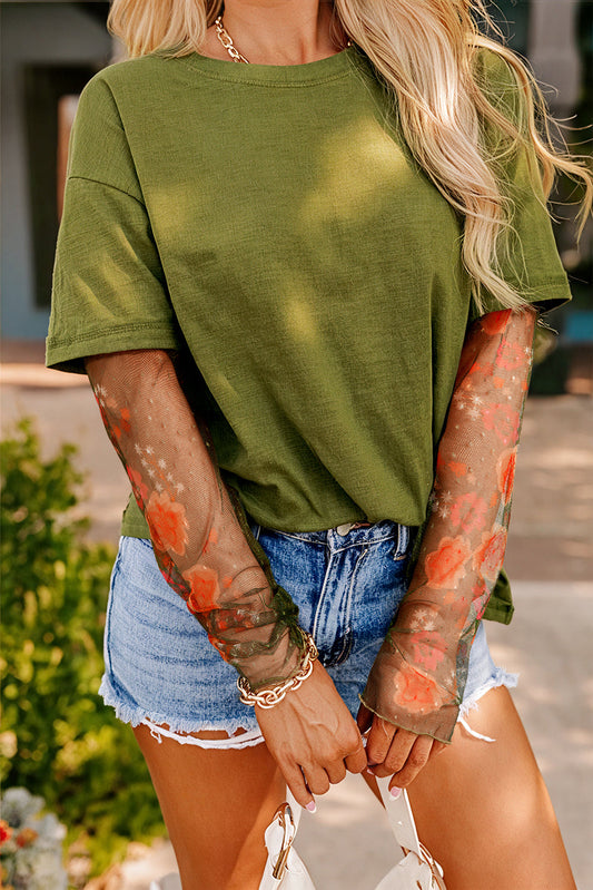 Green Floral Mesh Top LT