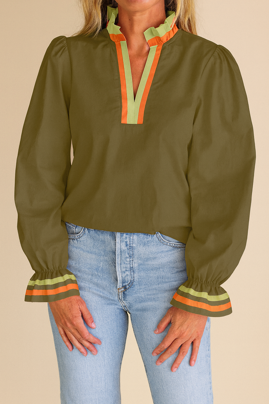 Striped Trim Blouse LT