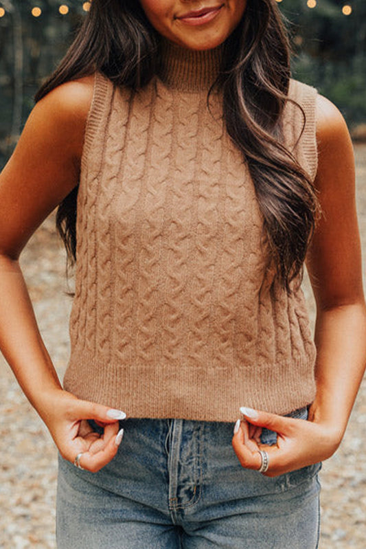 High Neck Cable Knit Top LT