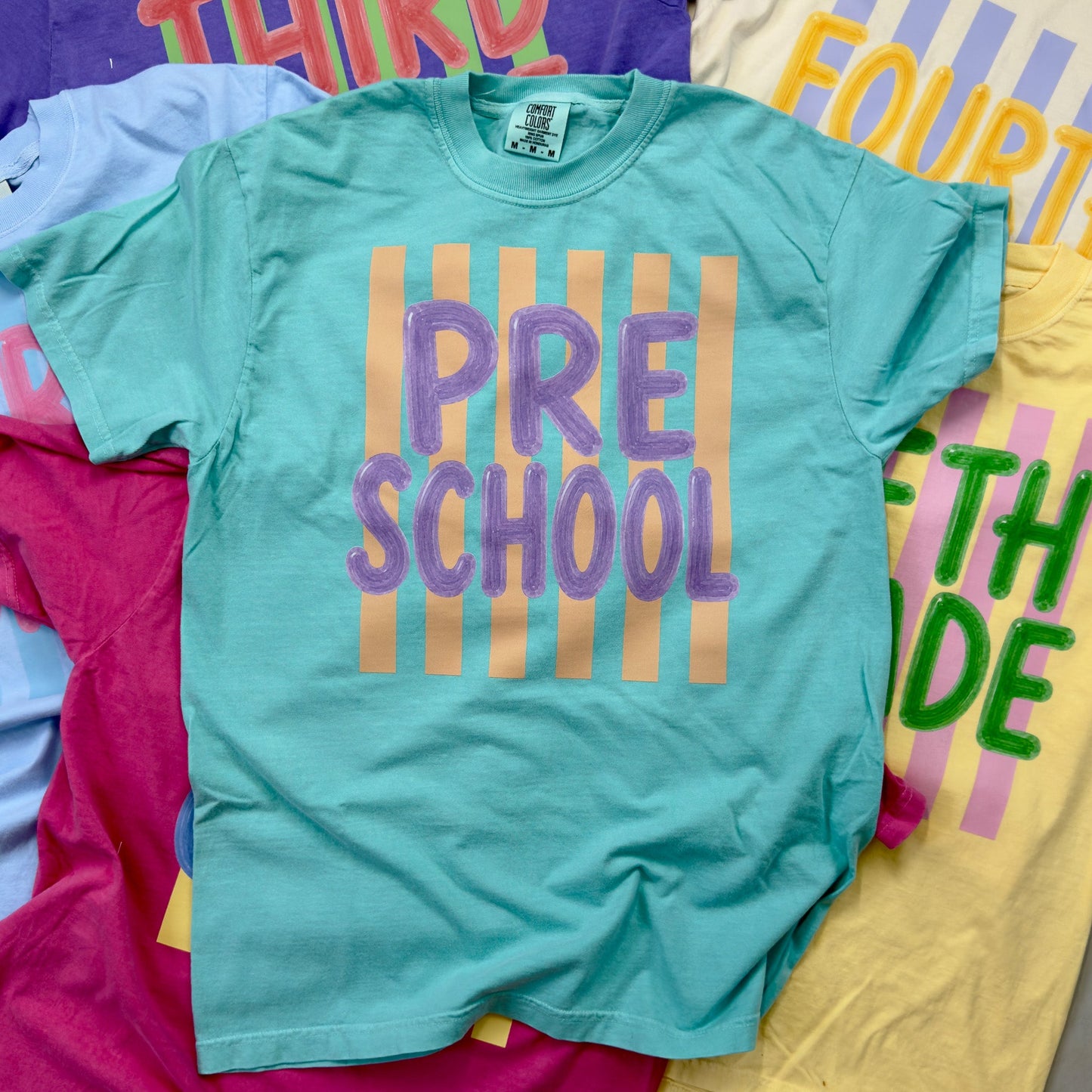 Stripes Back To School Grades Teacher Tee