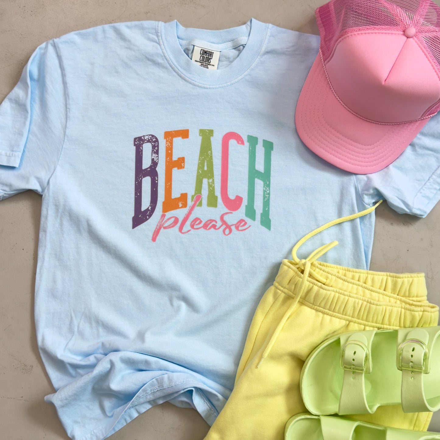 Beach Please Blue Graphic Tee