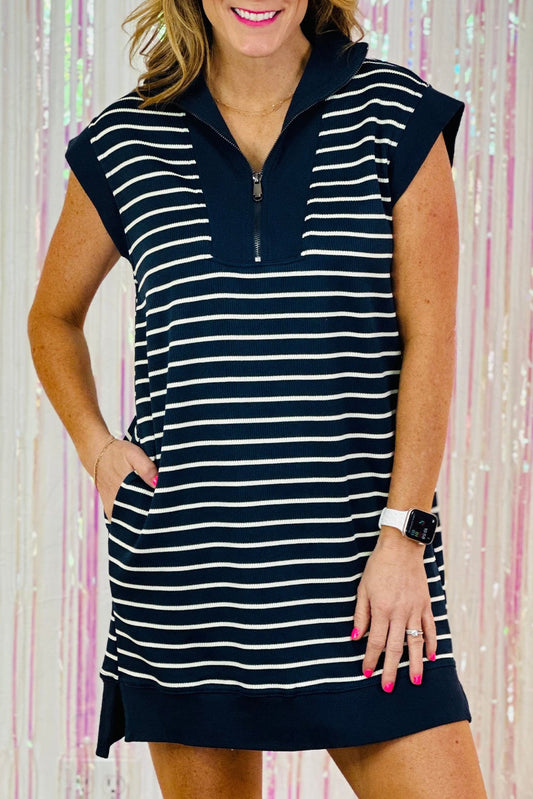 Striped Navy Zip Up Dress LT