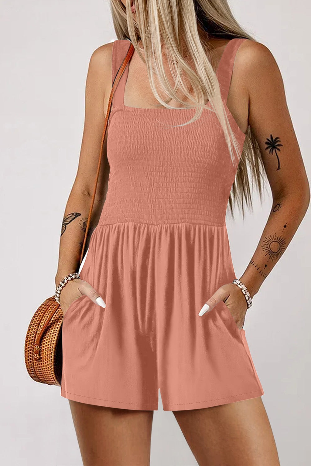 Apricot Pink Smocked Romper May.