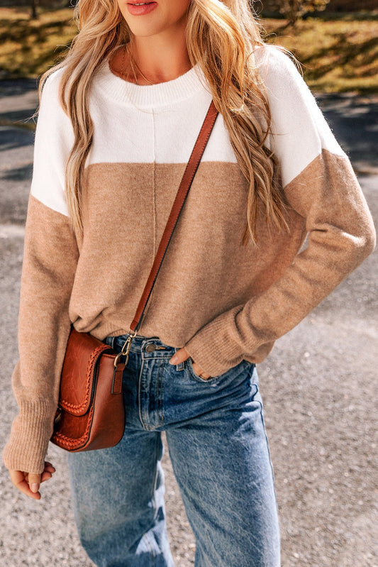 Khaki Colorblock Sweater Top December.