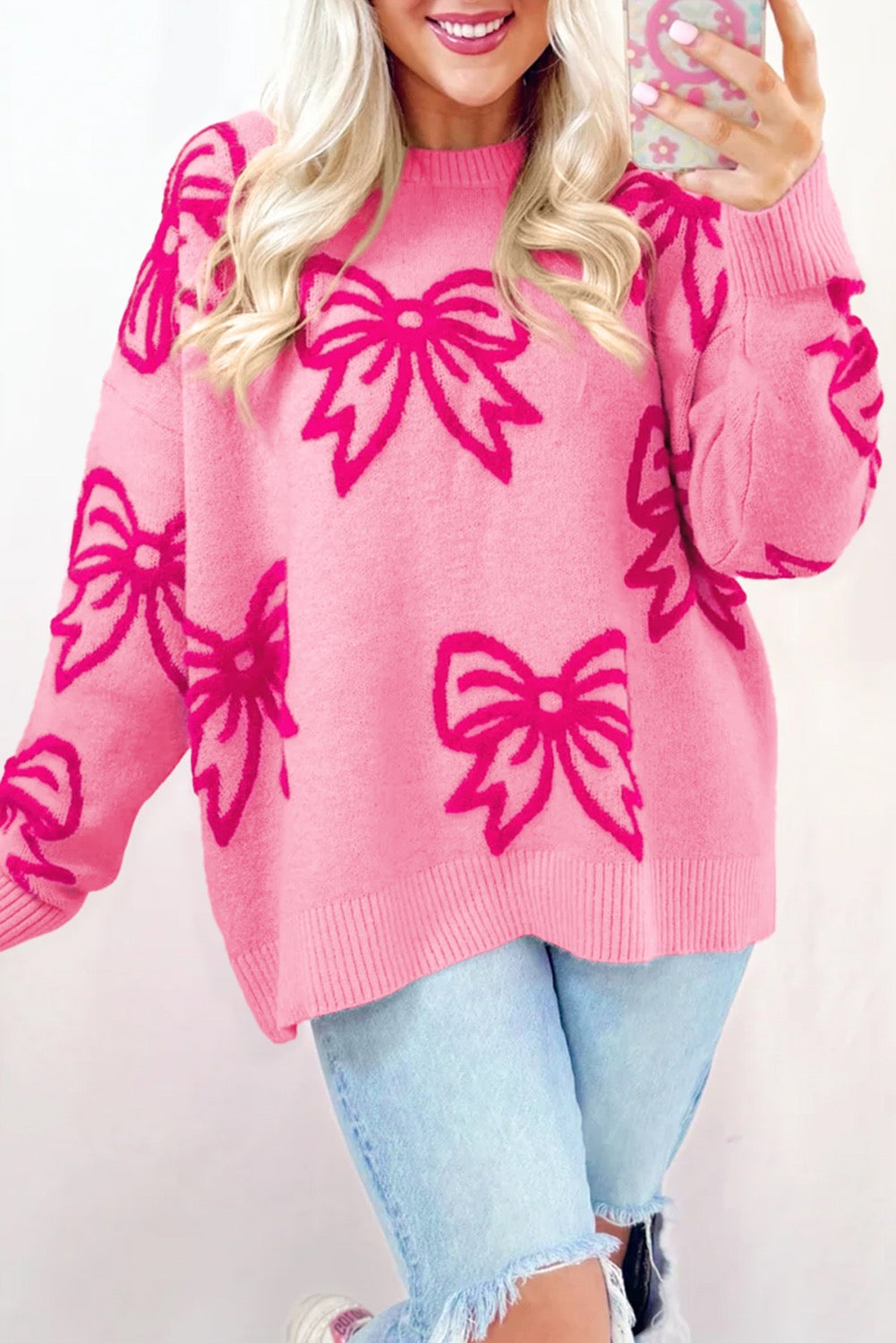 Pink Bow Pattern Sweater RTS