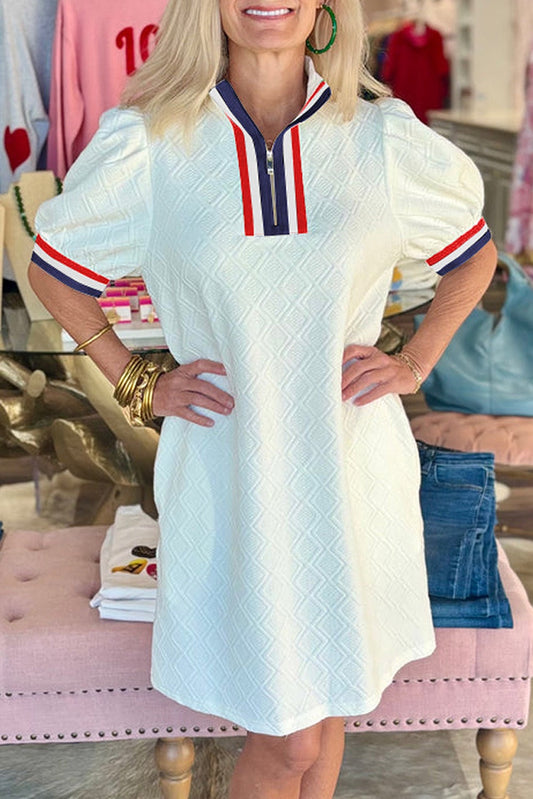 Textured White Colorblock Dress LT