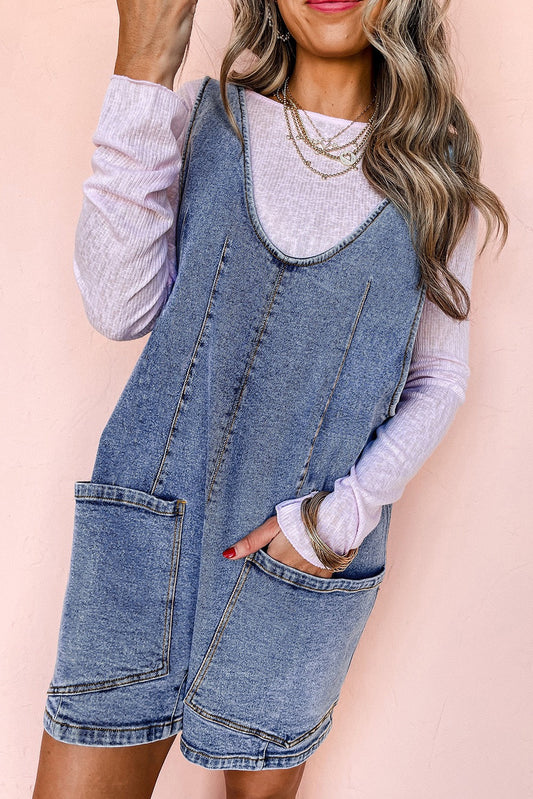U Neck Denim Romper LT