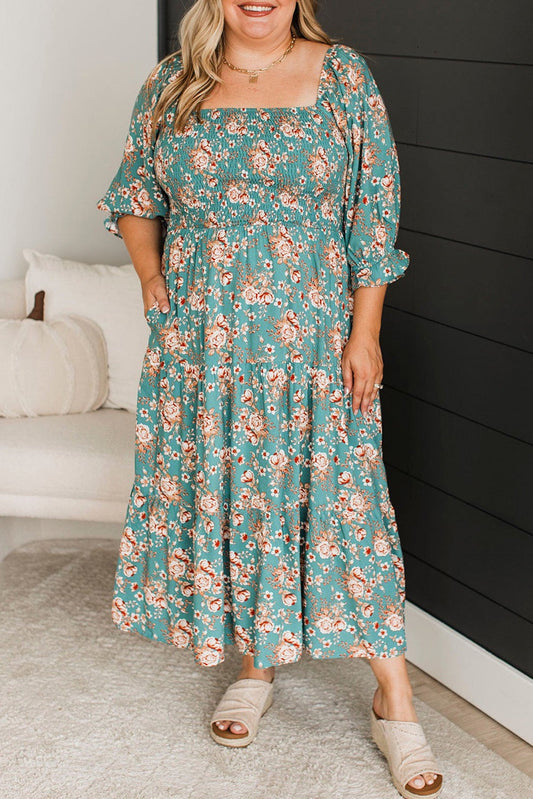 Teal Floral Plus Size Maxi December.