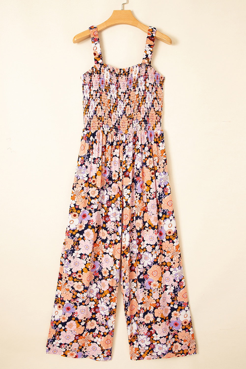 Black Floral Print Smocked Jumpsuit May.