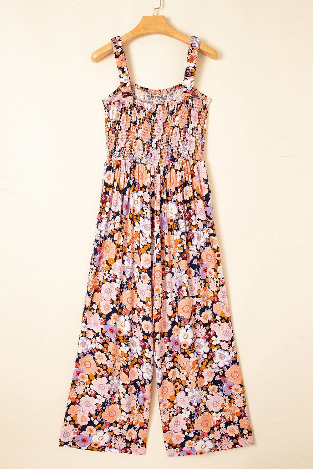 Black Floral Print Smocked Jumpsuit May.
