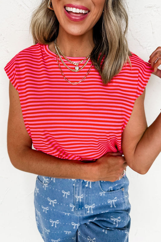 Red Stripe Cap Sleeve Top LT