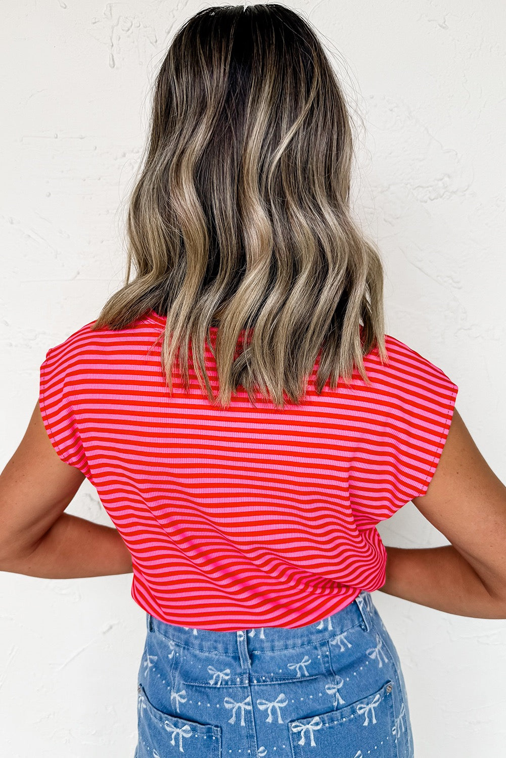 Red Stripe Cap Sleeve Top LT